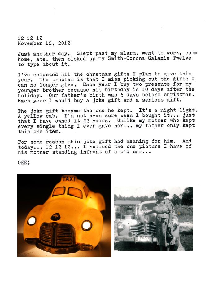 Night lighter memories typed on 1975 Smith Corona Galaxie twelve