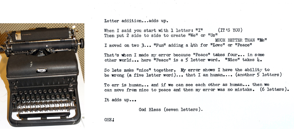 Adding letters up on a 1946 Royal KMM typewriter.
