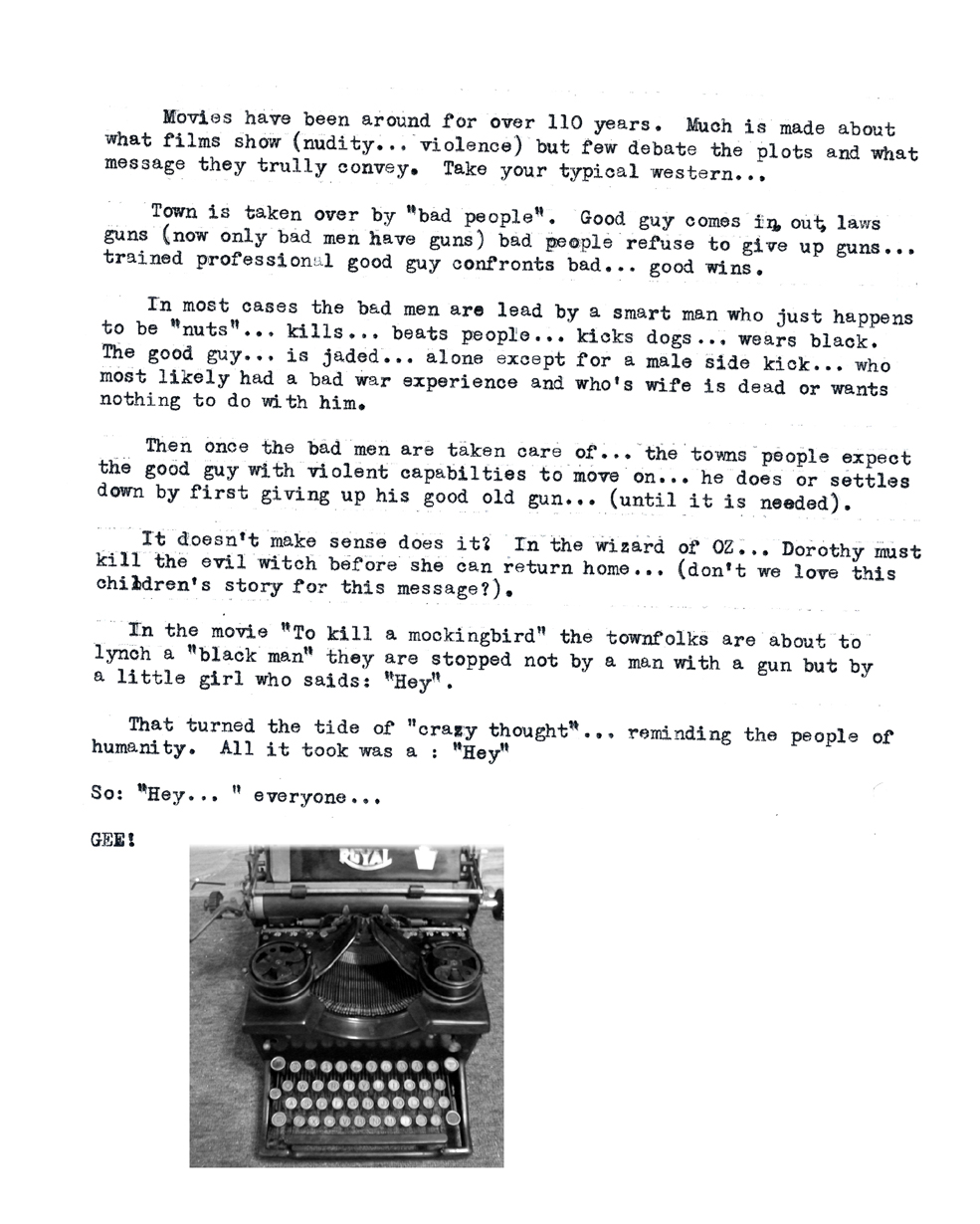 Words of fellowship typed on a 1928 Royal 10 Typewriter.