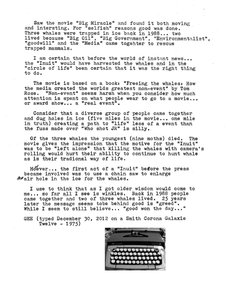 1975 Galaxie 12 used to review 1988 whale event 2012 movie.