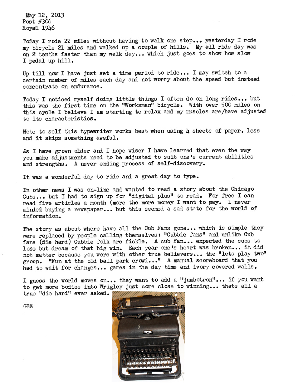 What you see was brought to you; free with a 1946 Royal KMM Magic Margin typewriter.