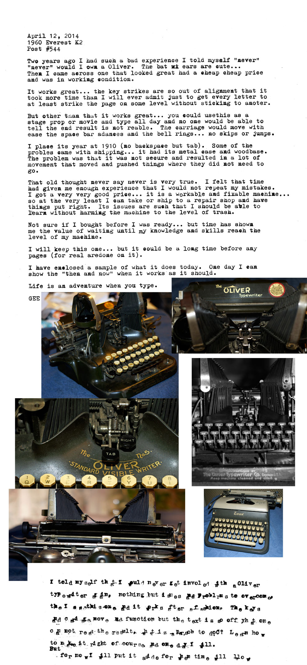 1910 Oliver 5 typewriter Plus 1960 Everest